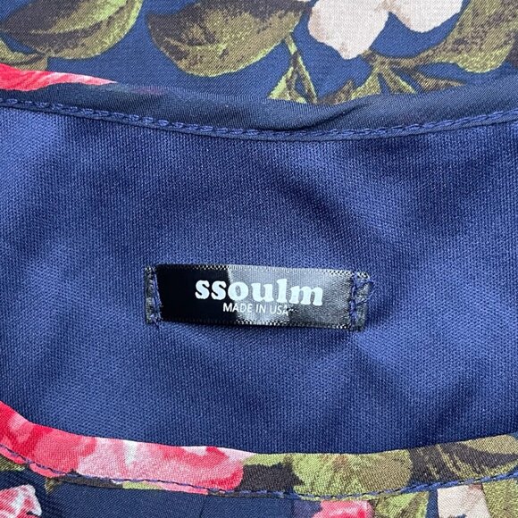 Ssoulm Women 2XL Navy Floral Tank Top Plus Size Office Cottage Peasant Pleated - Picture 8 of 9